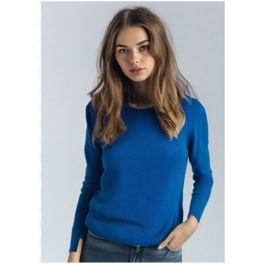 70s Deans of Scotland Sweater Womens Size Small Blue Crew Ribbed Long Sleeve EUC